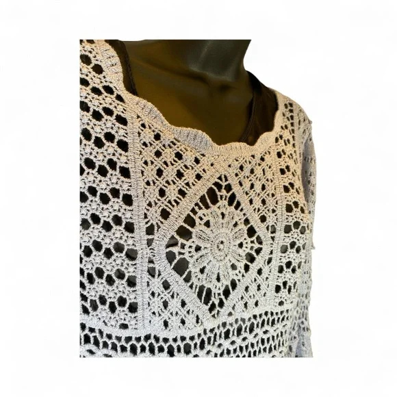 Ultra Pink Crochet Lace Blouse 100% Cotton Periwinkle Boho Top M - Picture 2 of 8